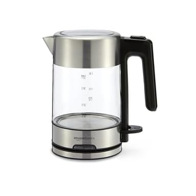 Amazon Basics Electric Kettle with Glass Carafe for Tea and Coffee, Fast Boiling, Auto Shut-Off, Boil-Dry Protection, Temperature Control, Removable Filter, 1 Liter, 1500W, BPA-Free