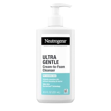 Neutrogena Ultra Gentle Cream to Foaming Face Wash for Sensitive Skin, Fragrance-Free Gentle Facial Cleanser, Hypoallergenic Skin Care, Non-Comedogenic Makeup Remover, 8.5 oz