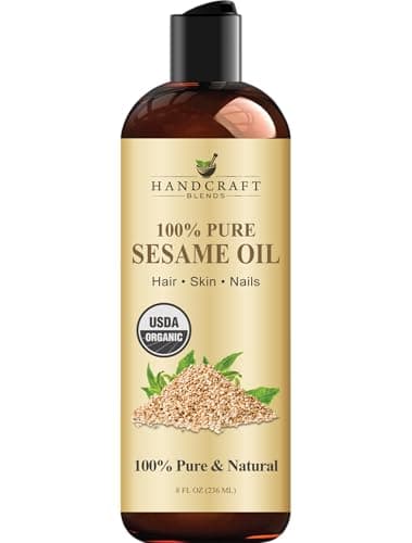 Handcraft Blends Organic Sesame Oil - 8 Fl Oz - 100% Pure and Natural - Premium Grade Carrier Oil for Skin and Hair - Hair and Body - Massage - Expeller-Pressed and Hexane-Free
