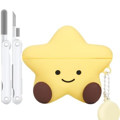 Cute Case for AirPods Pro 2nd/1st Generation Case Cover,Kawaii Funny 3D Cartoon AirPods Pro Case,Star Shape Silicone Protective Cover with Cleaner Kit and Keychain for Women Girls(Yellow)