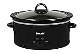 Better Chef Oval Slow Cooker | 3-Quart | 3-Tempature Settings | Side Handles | Glass Lid | Enamel Stoneware Insert (Black)
