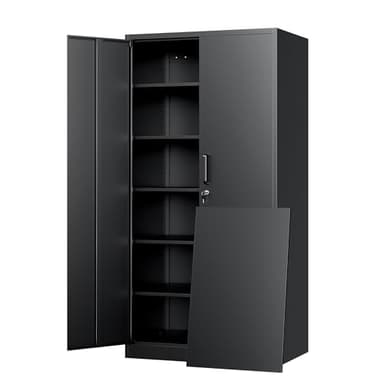Yizosh Metal Storage Cabinet with Lock - 72" Garage Storage Cabinet with 2 Locking Doors and 5 Adjustable Shelves, Black Steel Lockable for Office,Home,Garage