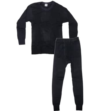 Sheerly touch-ya Boy's Round-Neck Thermal Set, 100% Cotton, Made in Korea, Top & Bottom (Black, Medium)