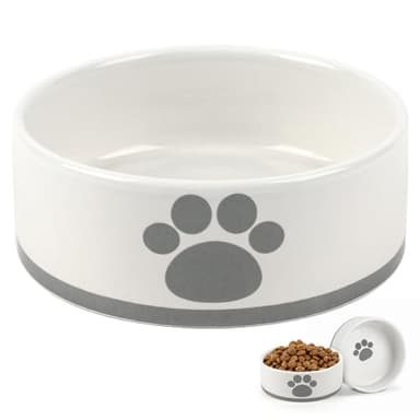 Dahaiwua Ceramic Dog Bowl, 4.3" Round x 1.6" Tall, Small Dog Food and Water Bowls, White, Perfect for Dogs Up to 20 lbs, Microwave and Dishwasher Safe, Small Size