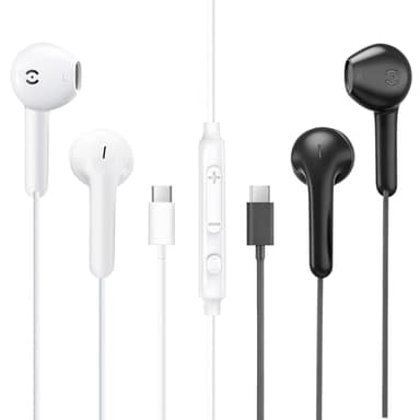 MAS CARNEY USB C Earbuds Wired TH9,Type-C Headphone with Mic,USBC Earphones Compatible with iPhone 15 16 iPad, Samsung Galaxy S25 S24 A53,Google Pixel,Xiaomi Redmi,Huawei Honor,Oppo,Vivo,Pack of 2