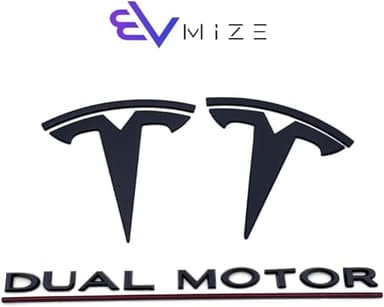 EVMIZE Tesla Model Y Emblem Bundle Front Rear T Badge Matte Black Glossy Black Logo OEM Dual Motor Set Metal Decal Sticker with 3m Adhesive Juniper (Matte Black)