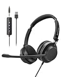 Rownfusny USB Wired Headset with Noise-Cancelling Mic for PC, Laptop, Mac - Over-Ear Office Headphones with Volume Control, Mic Mute, Compatible with Zoom, Skype, MS Teams, Call Centers