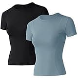 Loovoo Women Seamless Athletic Yoga Gym Shirts 2 Pack Workout Tops Short-Sleeves Crewneck Dry Fit