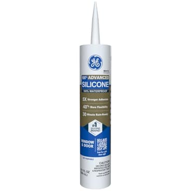 GE Advanced Silicone Caulk for Window & Door, White, 10 fl oz Cartridge, 1 Pack - 100% Waterproof Silicone Sealant, 5X Stronger Adhesion, Shrink & Crack Proof