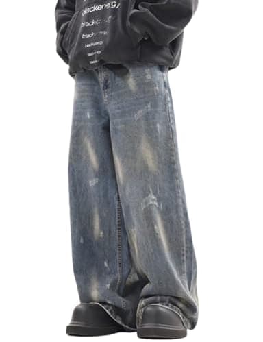 Men Baggy Jeans Y2k Hip Hop Skater Pants Vintage Jnco Jeans Loose Fit Skateboard Denim Pants Streetwear Blue