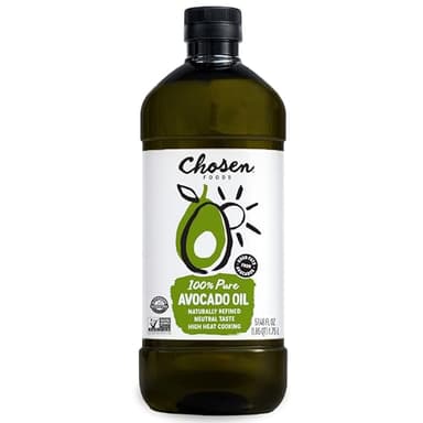 Chosen Foods 100% Pure Avocado Oil for Cooking - 1.75L - Made With Good Fats from Avocados, Naturally Refined, Never Adulterated, High Smoke Point, Non-GMO, Soy-Free, Canola Oil-Free, Gluten-Free, Keto