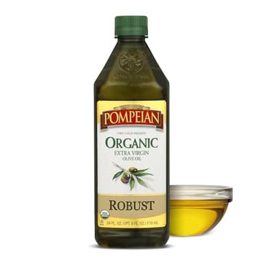 Pompeian Robust Organic Extra Virgin Olive Oil - 24 fl oz - 710 mL - First Cold Pressed Olive Oil for Cooking - Full-Bodied Taste for Dressings and Marinades