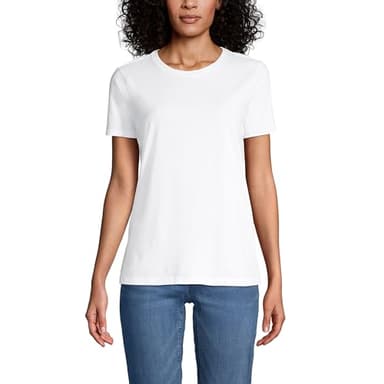 Lands' End Womens Short Sleeve Relaxed Supima Cotton Crew Neck T Shirt White Regular Large