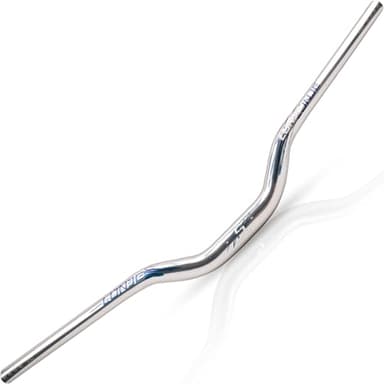 LUNJE Gloss Finish Mountain Bike Handlebar 31.8mm - 35mm/55mm Hi Rise Bicycle Handlebars - Glow-in-the-Dark Logo Cutable 780mm Aviation Aluminum Bicycle Handlebars for MTB, Chameleon Silver -55mm Rise