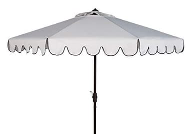 SAFAVIEH Outdoor - Venice 9-Foot Crank Patio Umbrella - Ivory & Black Canopy - Brown Aluminum Pole - Single Scallop Trim Design - Ideal for Patio, Deck, Poolside, Backyard (PAT8010E)