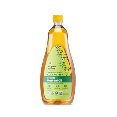 Organic Tattva Cold Pressed Mustard Oil (1 Litre) - Fresh Unrefined Organic Mustard Oil for Hair, Skin Care and Massage - Omega 3 Rich - No Added Preservatives - USDA Certified