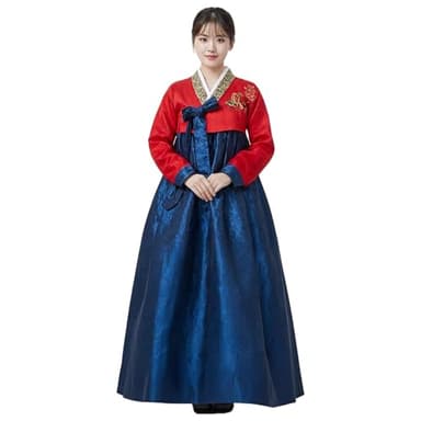 YEMYIQZ Korean Traditional Women Dress Hanbok Set Long Sleeve Cosplay Costume Dance Palace Wedding Party (Red, S)