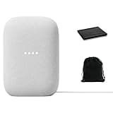 Google Audio Bluetooth Speaker - Wireless Music Streaming, Powerful Sound, Assistant Built-in, Wi-Fi and Bluetooth Connectivity, Smart Home Control, Stereo Pairing, Includes Pouch and Cloth