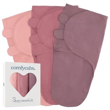 Comfy Cubs Easy Swaddle Blanket, 3 Pack - 100% Cotton Newborn Wrap, Small for 0-3 Months Infants, Breathable and Durable Sleep Sack for Babies - Blush, Mauve & Mulberry