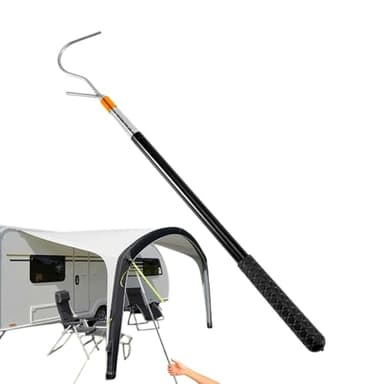 Pole with Hook, Telescoping RV Awning Carefree Parts Opener Puller Reach Rod Hook for Tent Shelter Camper Canopy Grabber Clamps Attic Pull Down, Extendable from 16" to 60" with Multi-Section Locking