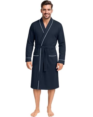 NY Threads Men's Robe Cotton Blend Knit Bathrobe, Large, Navy