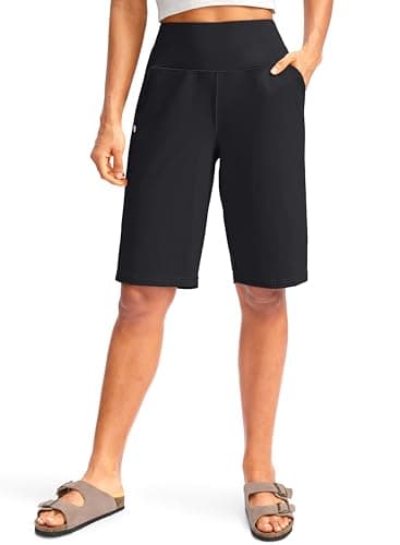 G Gradual Women's 12" Bermuda Long Shorts with Pockets High Waisted Stretch Knee Length Shorts for Women Summer Walking(Black,XL)