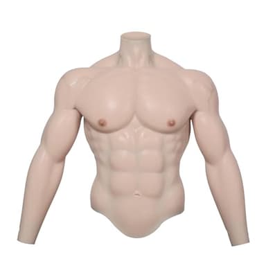SMITIZEN Thinskin Silicone Muscle Suit With Arms, Fake Male Chest Fake Abs for Adult Cosplay Costumes for Halloween Carnival (Caucasian - with Zipper)