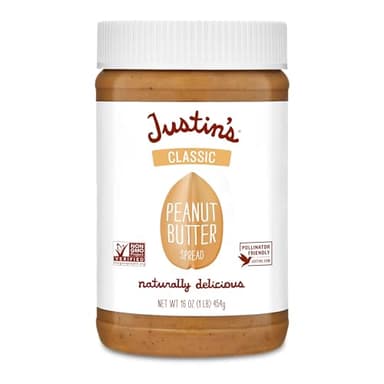 Justin's Classic Peanut Butter, Only Two Ingredients, No Stir, Gluten-free, Non-GMO, Keto-Friendly, Responsibly Sourced, 16oz Jar