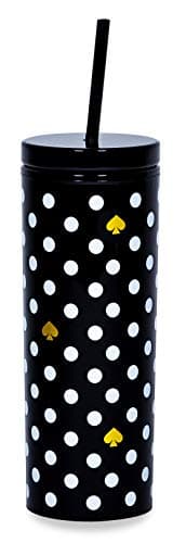 kate spade new york Insulated Tumbler with Reusable Straw, Black 24 Ounce Acrylic Travel Cup with Lid, Polka Dots
