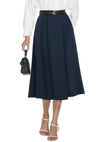 Casly Lamiit Women's Skirts A Line High Waisted Midi Skirts 2026 Summer Trendy Flare Skirt Business Navy Blue M