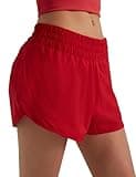 AugIris Women's Running Shorts Quick Dry Athletic Gym Workout Sports Shorts Lightweight Biker Tennis Summer Exercise Shorts with Zipper Pockets Red S