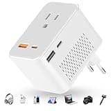 220V to 110V Voltage Converter US to Europe, European Travel Plug Adapter, PD 20W Quick Charging, 2 USB-A & 2 USB-C Port, Universal 1400W Power Converter Adapter Combo for Italy, Spain, France