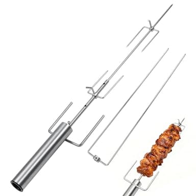 Cordless Portable Electric BBQ Rotisserie Grill Kit, Universal Automatic Motor Roaster Stand with Adjustable Length Stainless Steel Spit Rod, Automatic Rotating Barbecue Grill for Outdoor Camping
