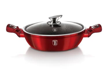 Berlinger Haus, Casserole with Lid, 32 cm, Burgundy Collection, 3 Layer Non-Stick Marble Coating, Suitable for all types of cooking, including induction hobs