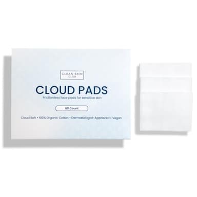 Clean Skin Club Cloud Pads, Ultra-Soft & Thick Face Pads, 100% Organic Cotton Dermatologist-Approved Makeup Remover and Toner Applicator, Sensitive-Skin Safe, 60 Count (Pack of 1)