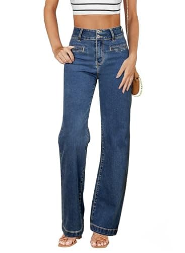 Sidefeel Jeans for Women High Waisted Stretchy Wide Leg Trendy Loose Straight Leg Zimbaplatinum Denim Pants Blue Size 8