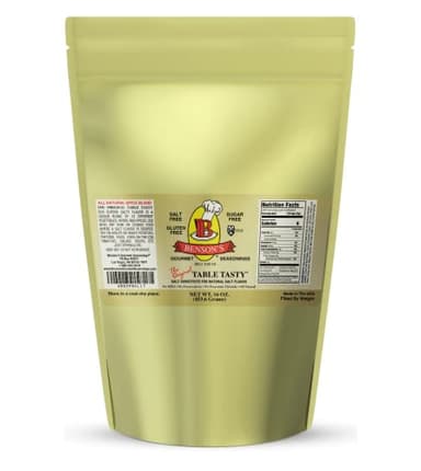 Benson’s - Table Tasty Salt Substitute, Salt-Free Gourmet Popcorn Seasoning, No Sodium, No Potassium Chloride, No MSG, Gluten Free, 1 Pound Bag
