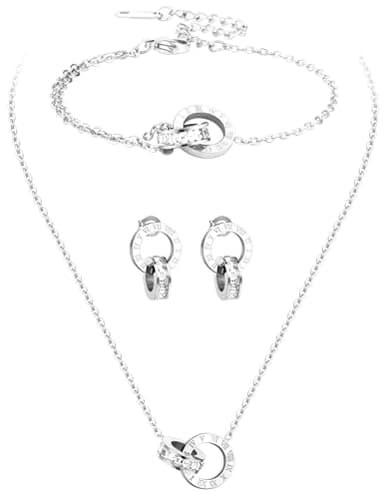 AILPIWE Dainty Necklace Bracelet Earrings Set for Women Silver Diamond Interlocking Circle Jewelry Set for Sister Mom Gift