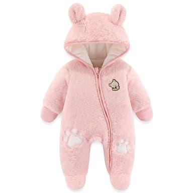 Fairy Baby Newborn Baby Snowsuit Infant Winter Coat Bear Footie Fleece Romper Bunting Jumpsuit for Girls Boys Pink 0-3M
