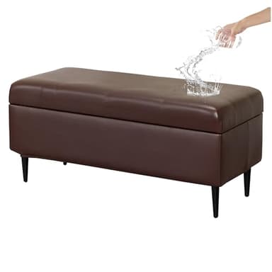 CRFATOP Waterproof PU Ottoman Stool Cover Stretch Folding Storage Footstool Bench Slipcovers Upholstered Foot Chest Chair Covers Washable Entryway Furniture Protector with Elastic Bands,S,Coffee