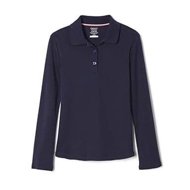 French Toast Girls' Uniform Long Sleeve Polo with Picot Collar (Standard & Plus), Navy, L (10/12)