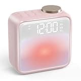 AIRIVO Alarm Clock Night Lights, Rechargeable Alarm Clock for Bedrooms, 6 Scenes & White Noise Sync, Dual Alarms & Snooze, for Heavy Sleepers, Gifts for Kids Teens (Pink)