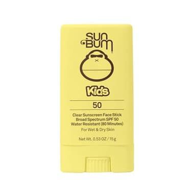 Sun Bum Kids SPF 50 Clear Face Stick Sunscreen - Wet or Dry Skin Application Broad Spectrum Sunscreen with Vitamin E - Hawaii Act 104 Compliant (Without Octinoxate & Oxybenzone) - Travel Size 0.53 oz
