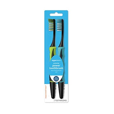 Amazon Basics Soft Electric Toothbrushes for Adults, Pulsating Deep Cleaning, Plaque Removal, Sensitive Gums, Battery Powered, Soft Bristles, 2 Count, Assorted Colors