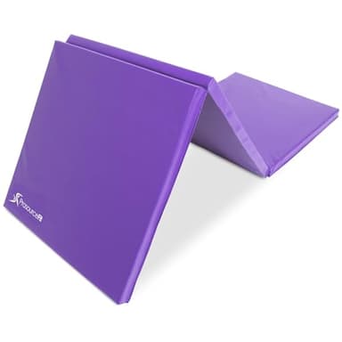 ProsourceFit Tri-Fold Folding Thick Exercise Mat 6'x2' with Carrying Handles for MMA, Gymnastics, Stretching, Core Workouts, Purple