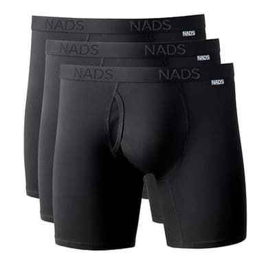 NADS Organic Cotton Boxer Briefs – Soft & Breathable Men's Underwear with Tagless, No-Roll Waistband – No Harsh Chemicals, Hormone-Safe & Non-Toxic Materials to Protect Your Package – Black 3pk (Med.)