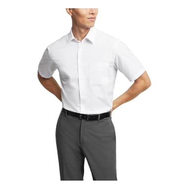 Van Heusen Men's Short Sleeve Dress Shirt Regular Fit Poplin Solid, White, 16.5" Neck