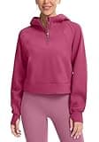 SANTINY Women's Fleece Cropped Hoodies Half Zip Lined Pullover Sweatshirt Athletic Workout Hoodie with Pockets Thumb Hole (Rose_L)