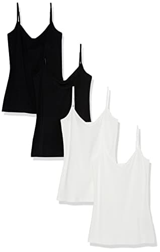 Amazon Essentials Women's Slim-Fit V-Neck Cami, Pack of 4, Black/White, Medium
