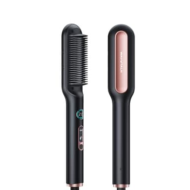 Wavytalk Hair Straightener Brush, Sleek Sweep Ionic Straightening Brush, Anti-Scald Ceramic Straightener Comb with LED Display for Super Smooth Hair, Dual Voltage, Rose Gold.